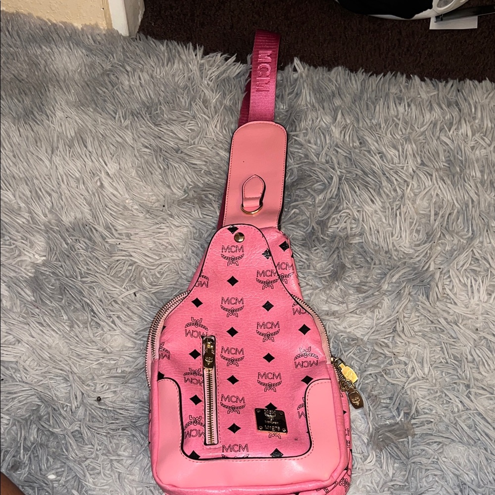 MCM Pink Logo Crossbody Sling Bag